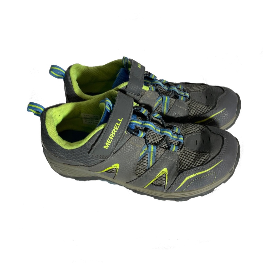 Merrell Trail Chaser Leather & Mesh Upper Lime Green Blue Shoes Size 5.5M; Nice!